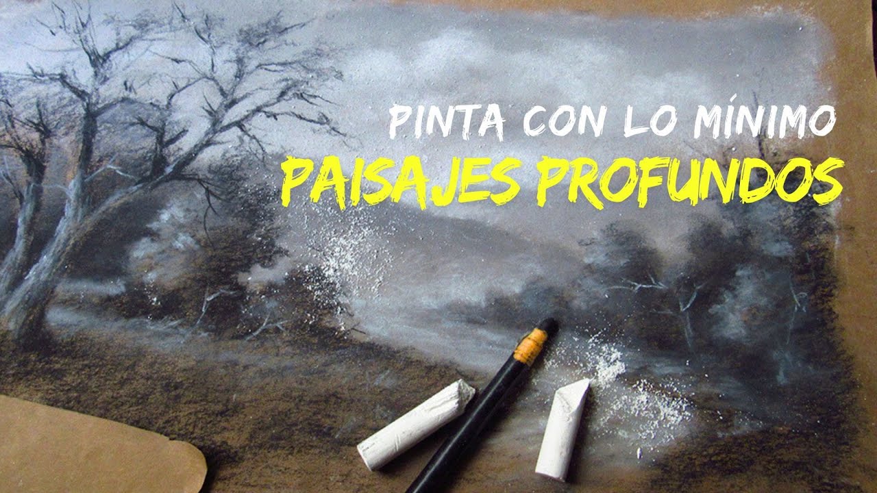 Pintar paisajes profundos con lo mínimo: con tizas blancas, carboncillo y papel reciclado.