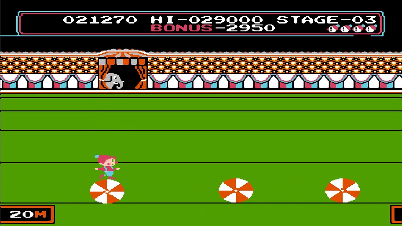 任天堂 紅白機(NES) - 馬戲團 (CIRCUS CHARLIE) B模式 全程不死(stage1~stage5)
