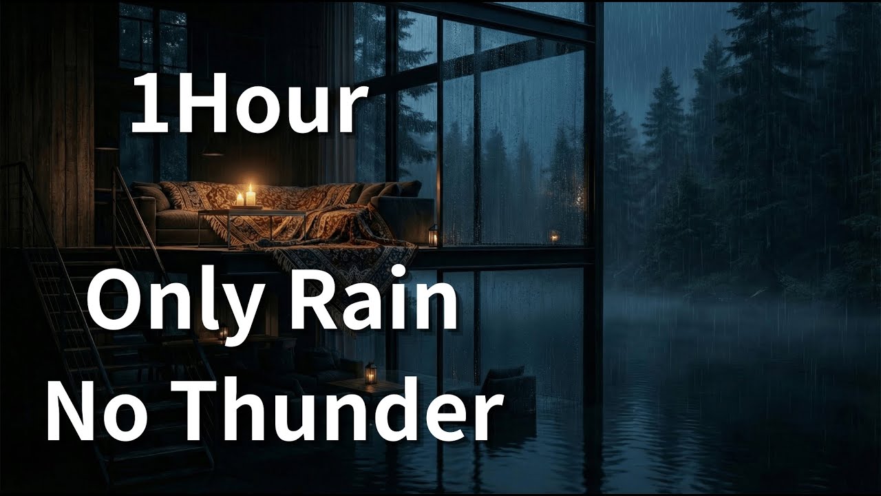 1 Hour Rainy Night in a Cozy Lakehouse Loft | Only Rain, No Thunder 🌧
