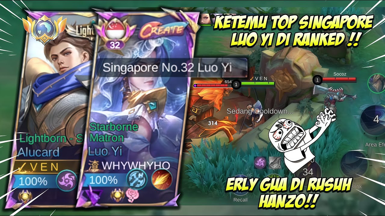 SOLO RANKED KETEMU TOP LUO YI‼️INI HANZO RUSUH BANGET DI EARLY GAME😤 - MLBB