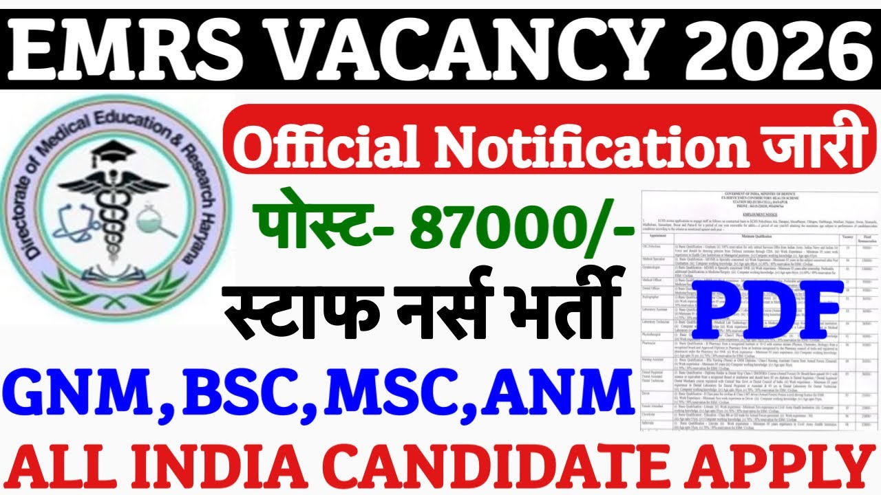 EMRS Staff Nurse Recruitment 2026💐EMRS Vacancy 2026💐Nursing Officer Recruitment 2026|Nursing Vacancy