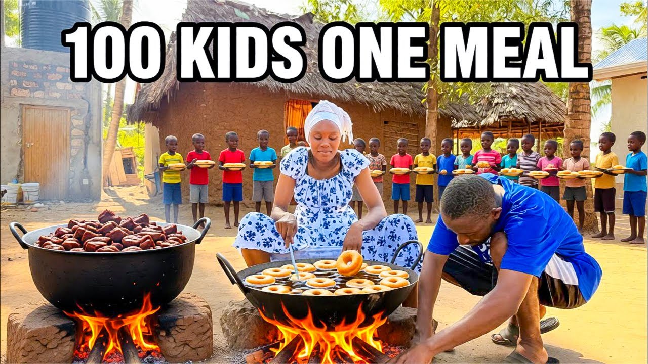 Cooking for 100 Kids in the Village LIVE! ❤️ Giant Donuts, Beef Stew & Lentils, African Village Life