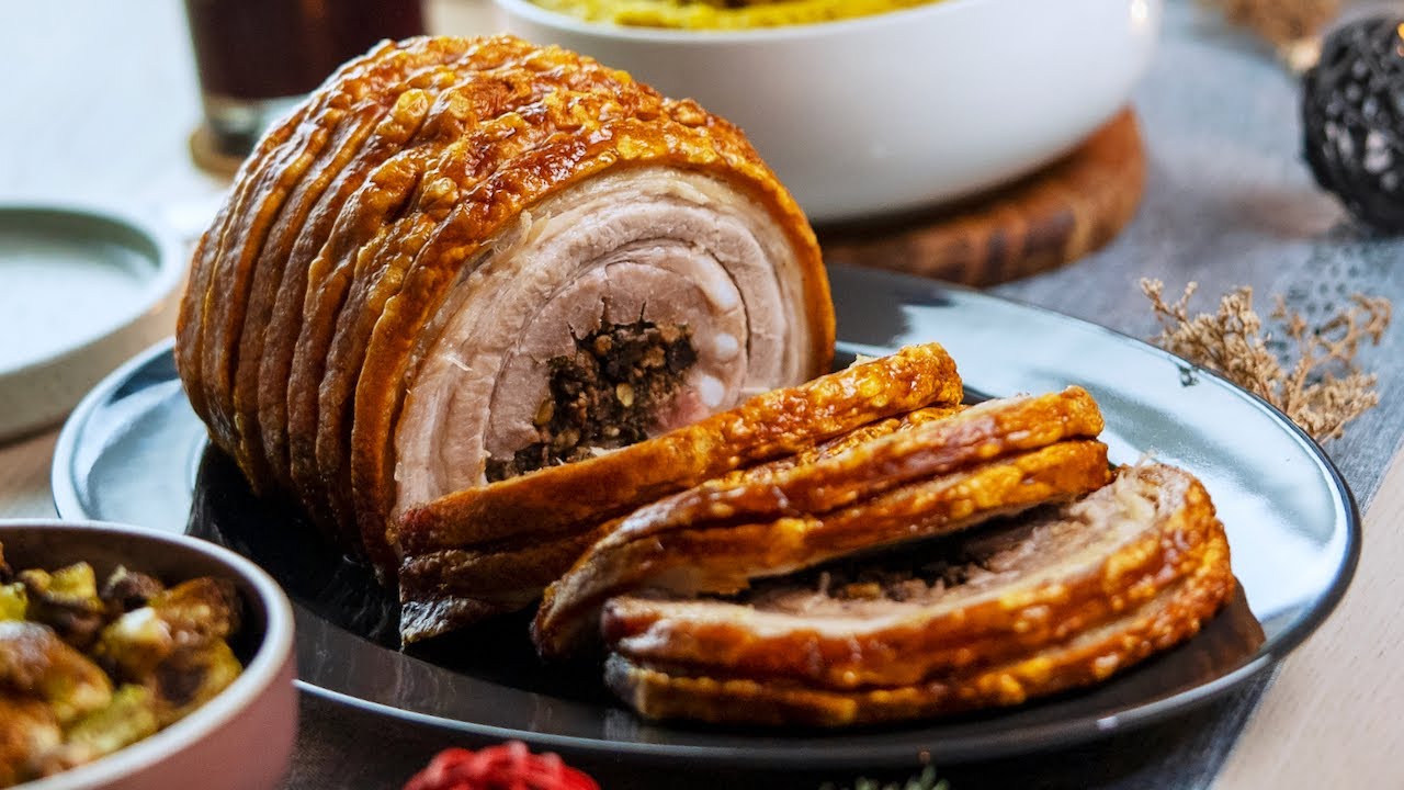 Christmas Porchetta Recipe with Black Garlic Stuffing