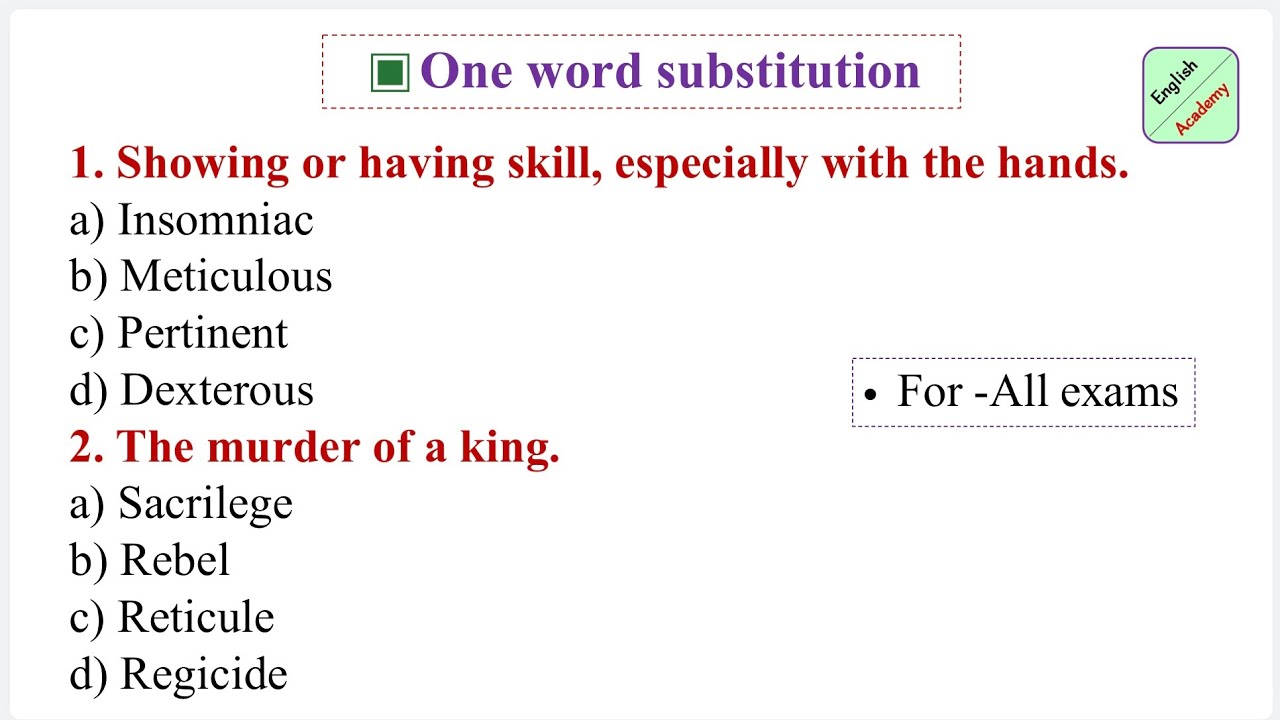 one word substitution 6 for all competitive exams #advanceEnglishacademybyDeepak KR