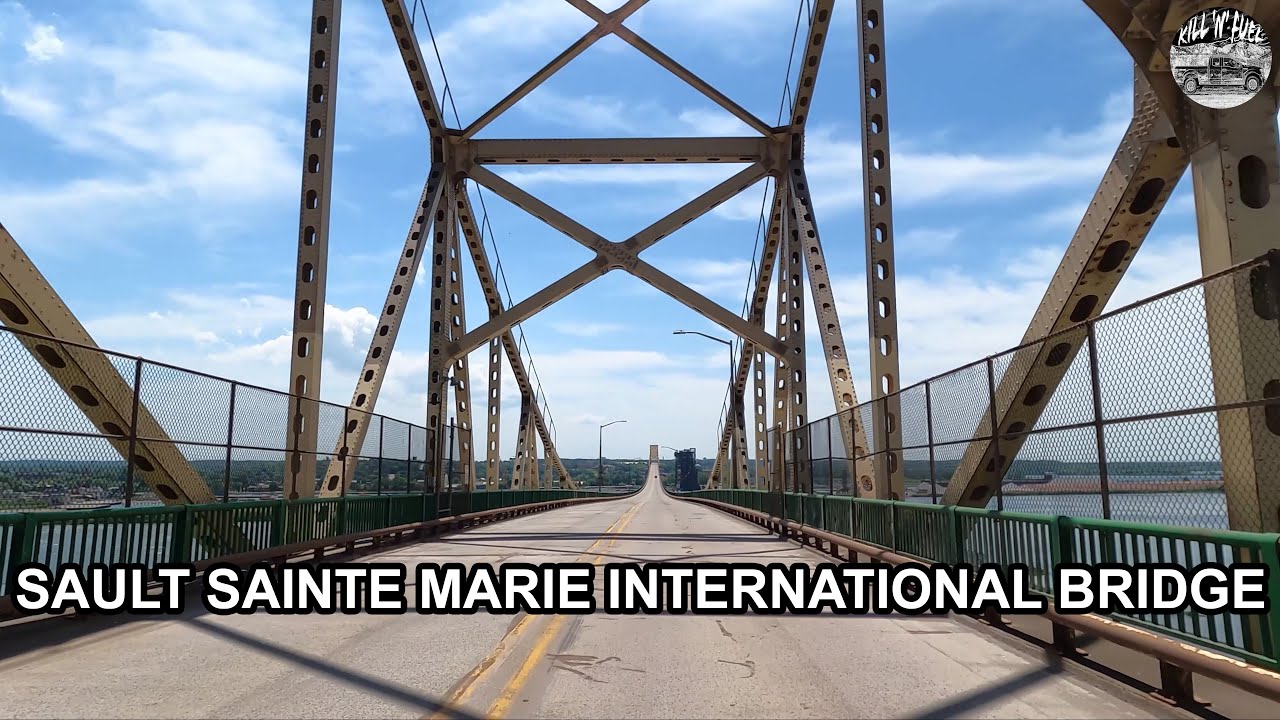 4K Sault Sainte Marie International Bridge - Ontario, Canada to Michigan, United States Of America