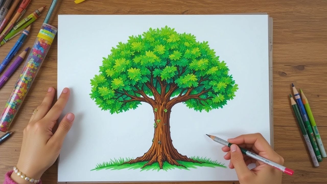 How To Draw a Tree | Easy Step By Step | Pencil Drawing Shading | Tree with Leaves for kids