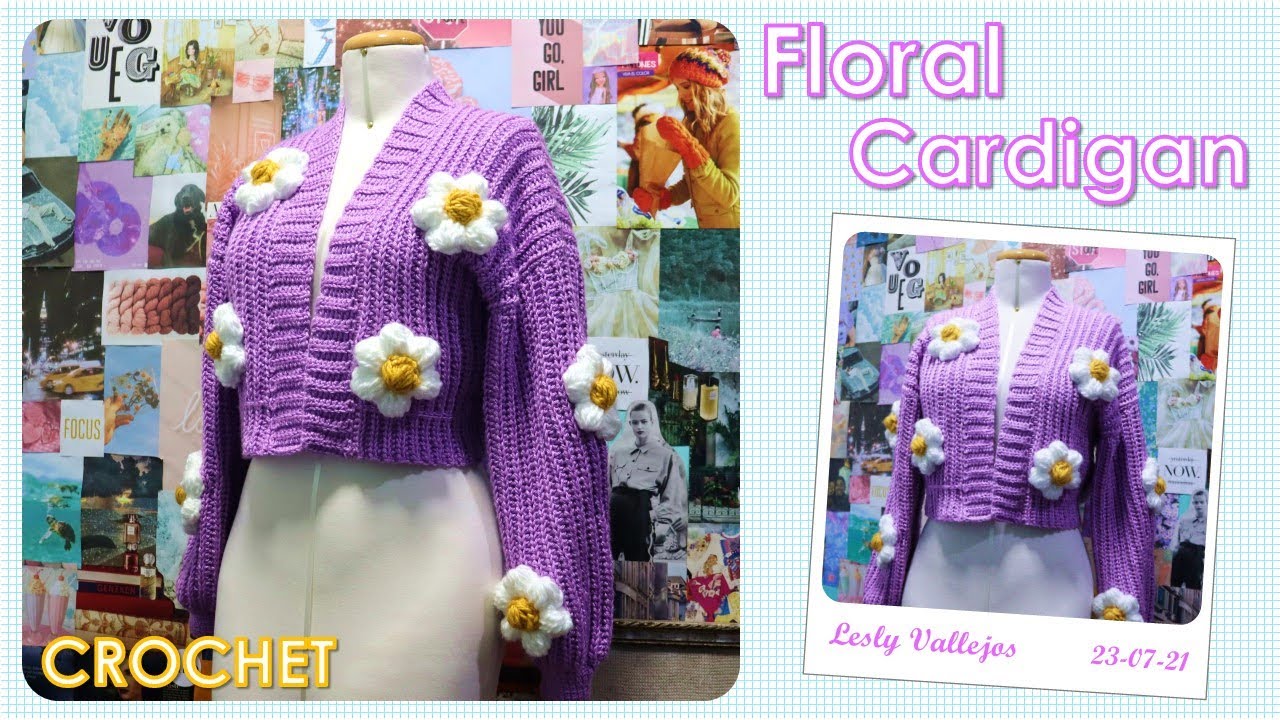 CROCHET Floral CARDIGAN Oversize – Flores Puff - ¡Paso a paso! | Lesly Vallejos❤️