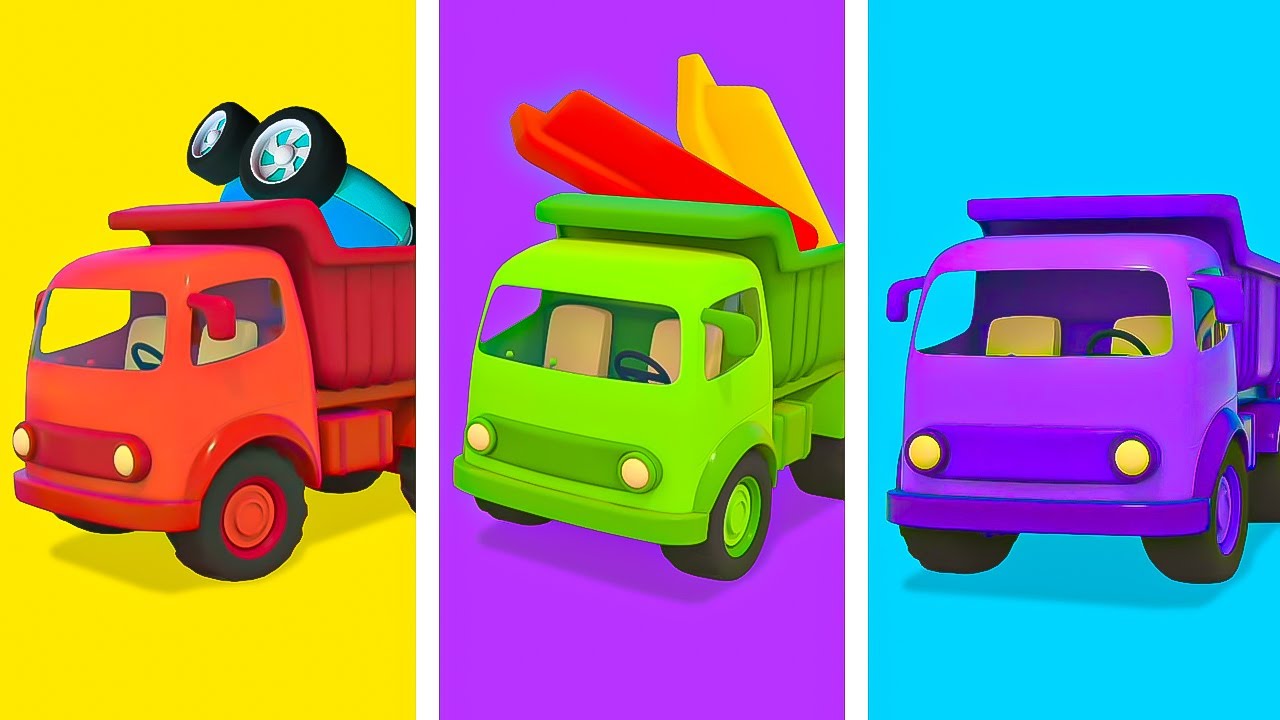The dump trucks on the mission! Helper cars help other vehicles in the city in cartoons for kids.
