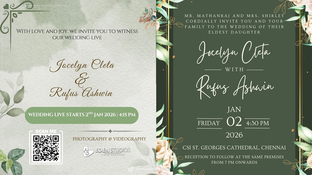 Wedding Live | Cleta & Rufus | 2 Jan 2026 | Eden Studios, Chennai