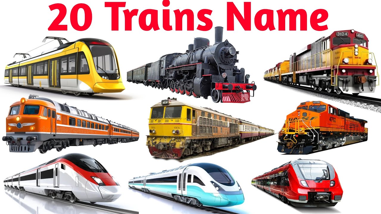 20 ट्रेनों के नाम | Learn 20 Trains Name in English and Hindi | Railway Transport Educational