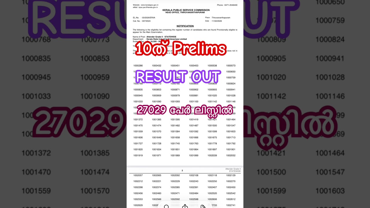 10th prelims Short list Out #psc #exam #new #keralapsc