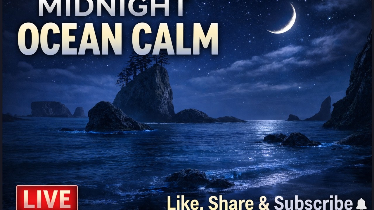 Midnight Ocean Calm 🌙 Night Waves, Crescent Moon & Deep Sleep Ambience | LIVE