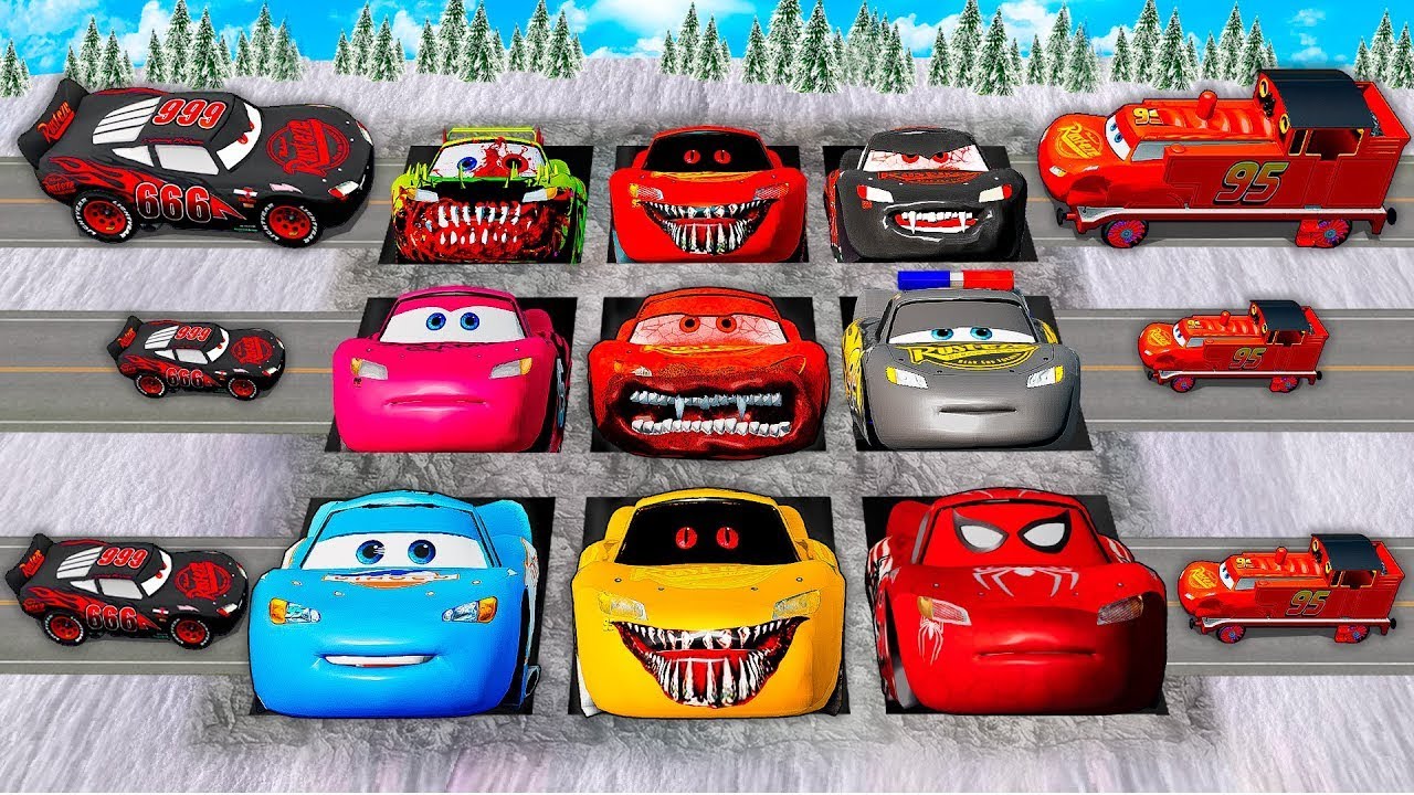 Mega pits with McQueen and Pixar Cars Vs Big & Small Lightning McQueen! BeamNG Drive Battle!