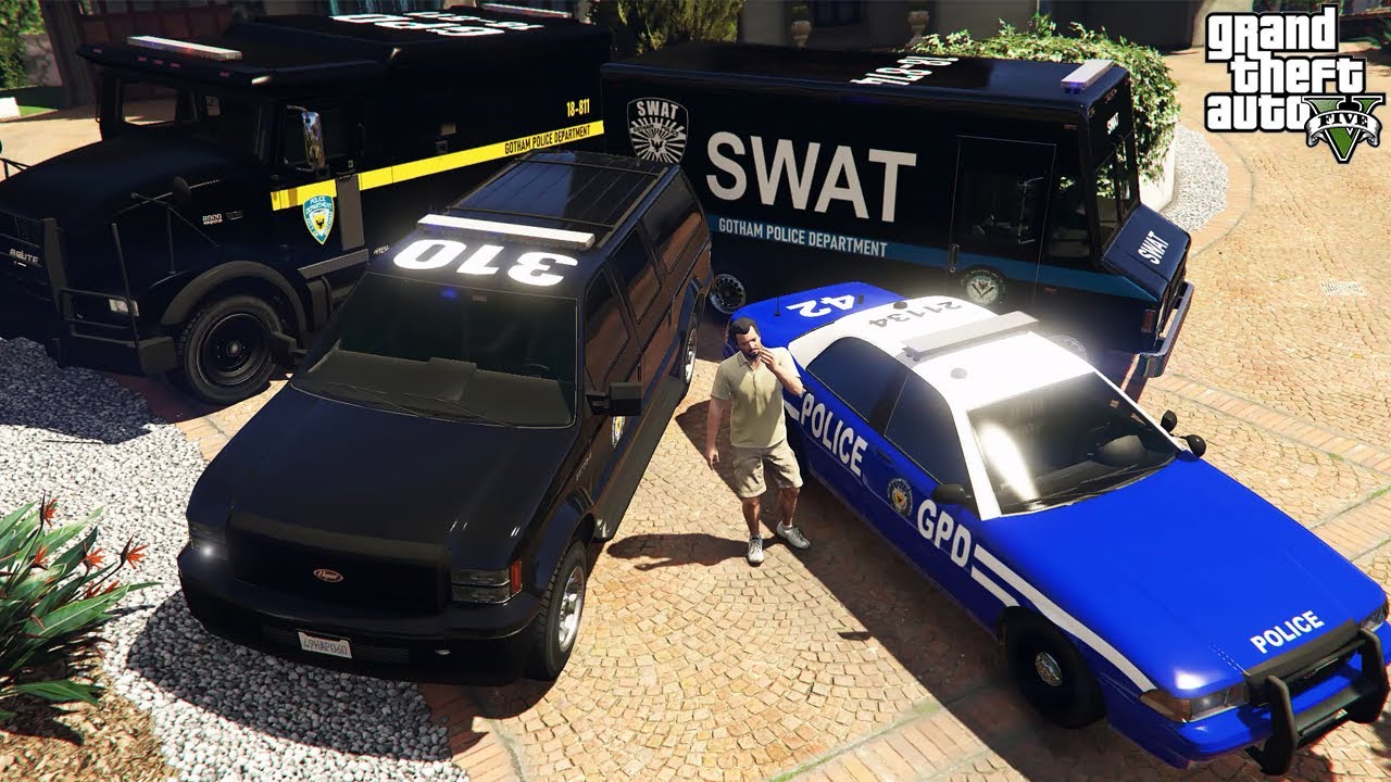 GTA 5 - Stealing Los Santos Gotham Police Department Vehicles with Michael! (Real Life Vehicles)