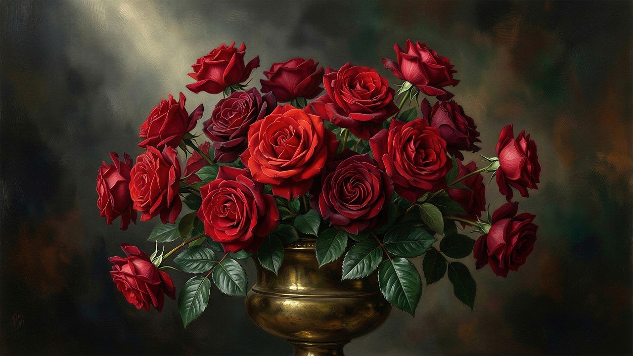 Romantic Crimson Roses: Vintage Floral Masterpiece for Frame TV Art | 3 Hours (Single Art)