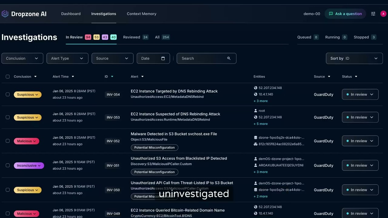 Dropzone AI SOC Analyst Demo: Eliminate Alert Backlogs in Seconds