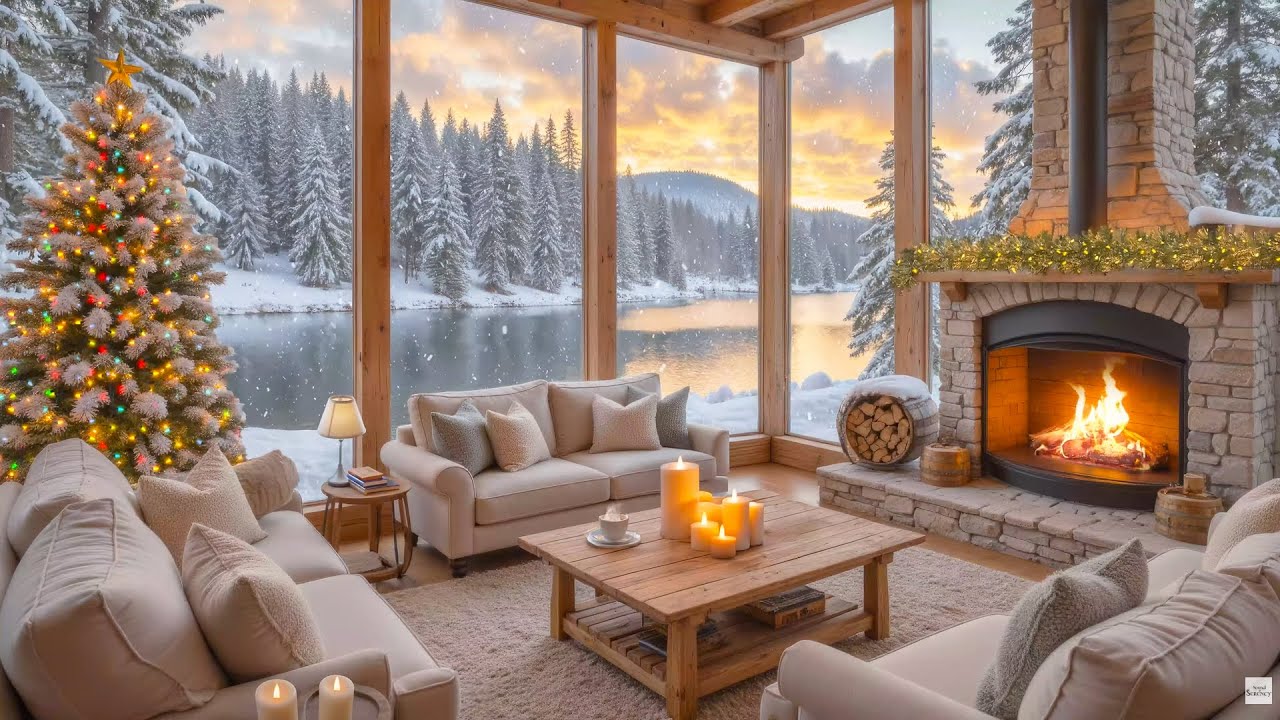 Peaceful Winter Porch by the Lake ❄️🔥 Piano Music Background & Fireplace Ambience for Work & Study