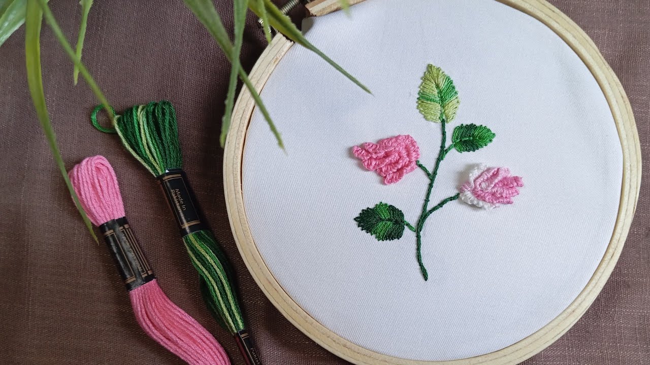 Hand Embroidery Tutorial | Rose Buds with Beautiful Leaf Stitches
