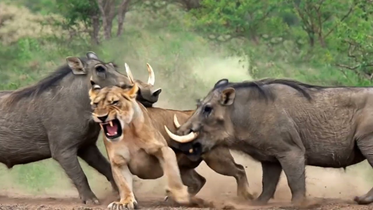 PIG ATTACKING ONE LION #entertainment #withsam #asmr
