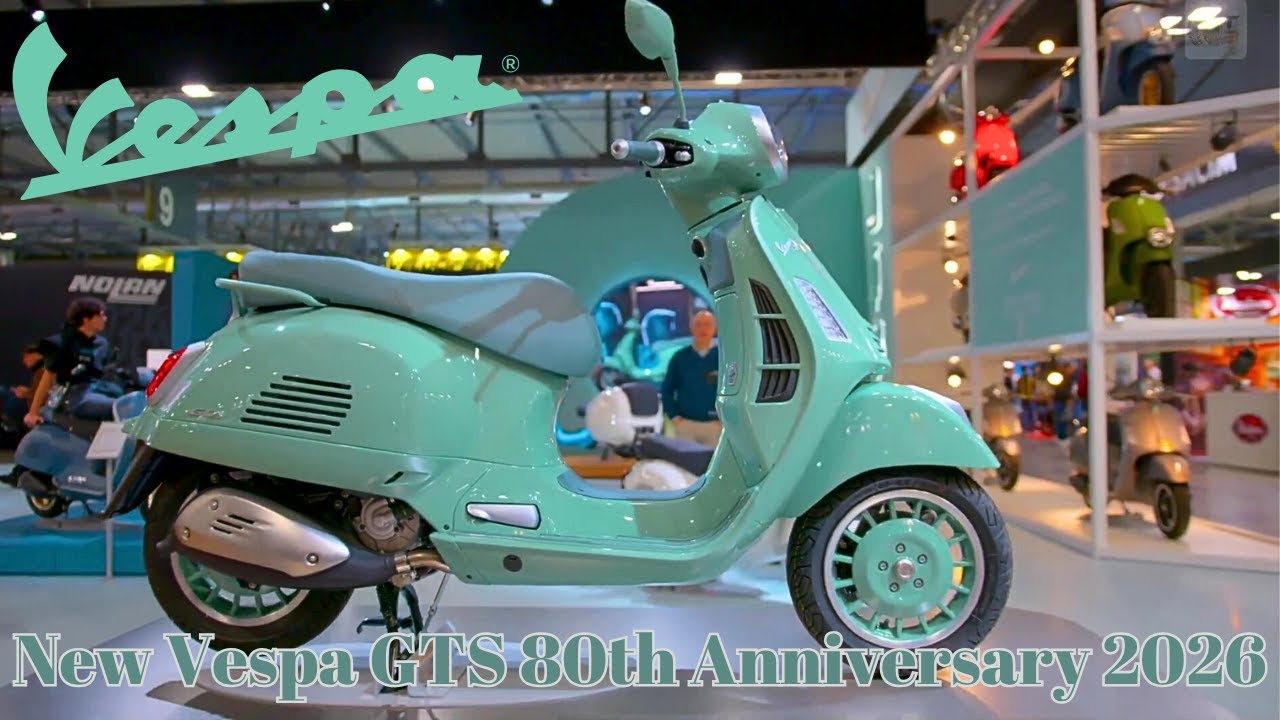 Vespa GTS 80th Anniversary окрашена в пастельную цветовую гамму Verde Pastello, вдохновленную цве...
