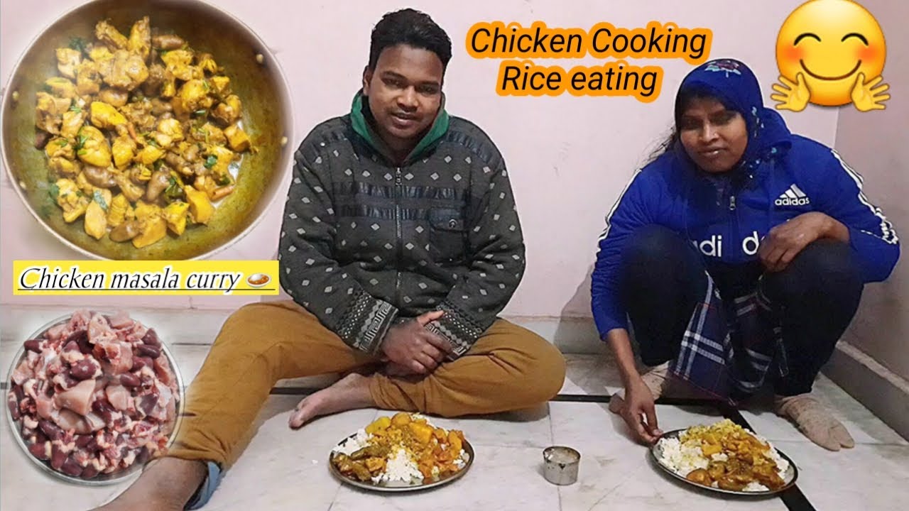 Chicken curry with rice cooking eating | Village eating show | spicy chicken curry