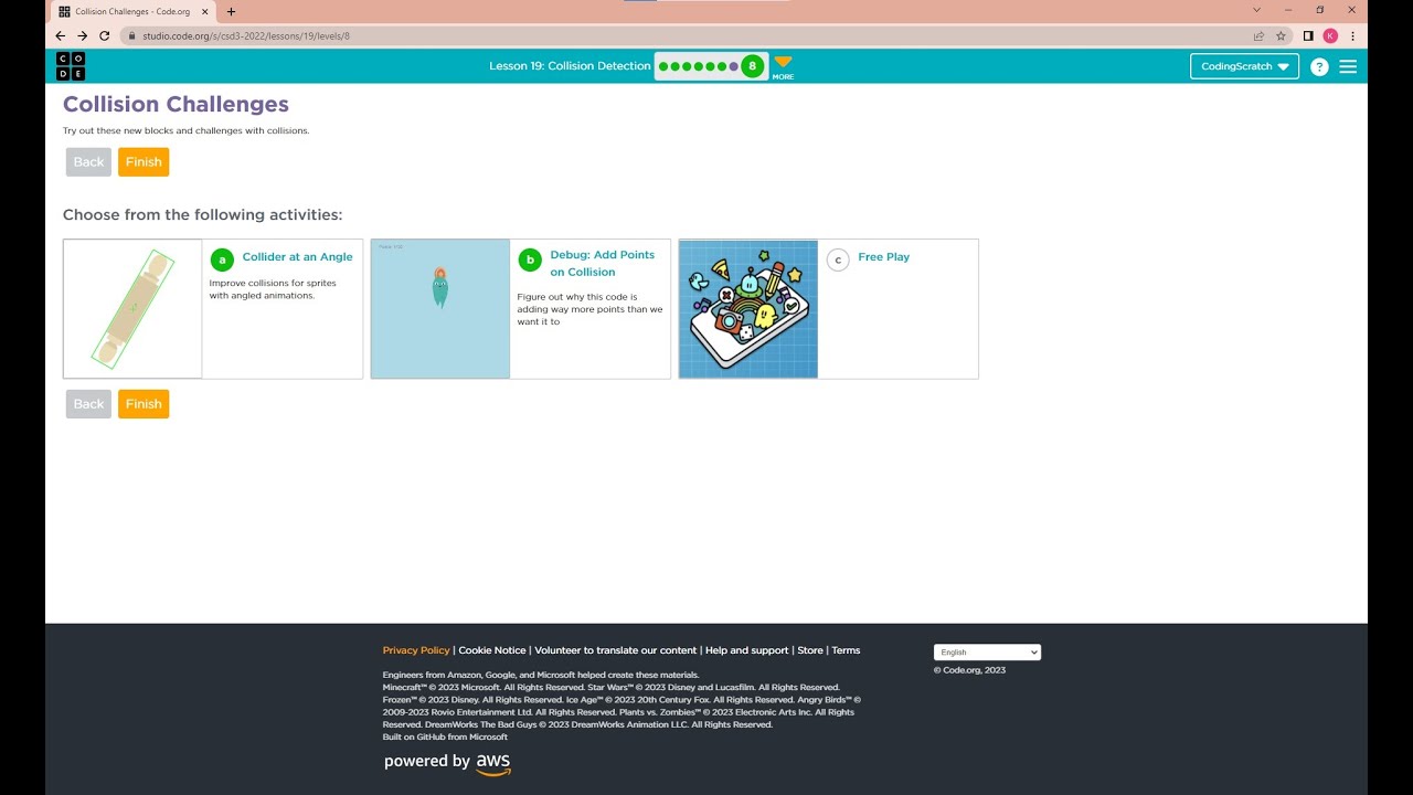 Code.org Lesson 19 Collision Detection | Unit 3- Interactive Animations and Games | Full Answer