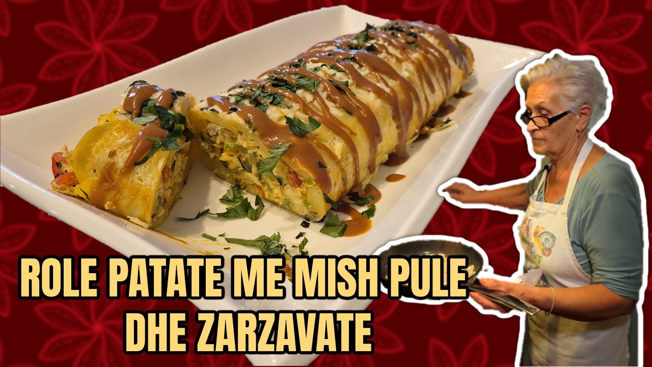Role patate me mish pule dhe zarzavate - Rolled potatoes stuffed with chicken and vegetables