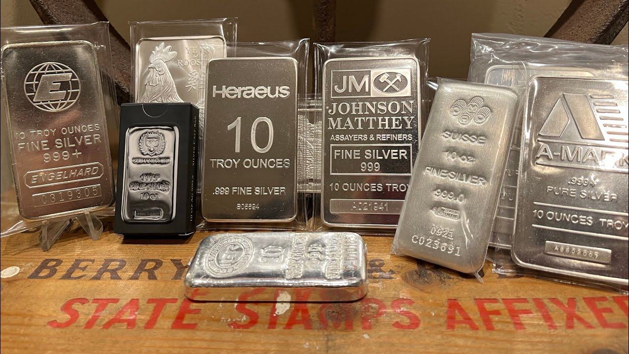 10 oz Germania Mint, IGR, Pamp Suisse, A-Mark Bar Generic & Branded 10 oz Silver Bar Collection