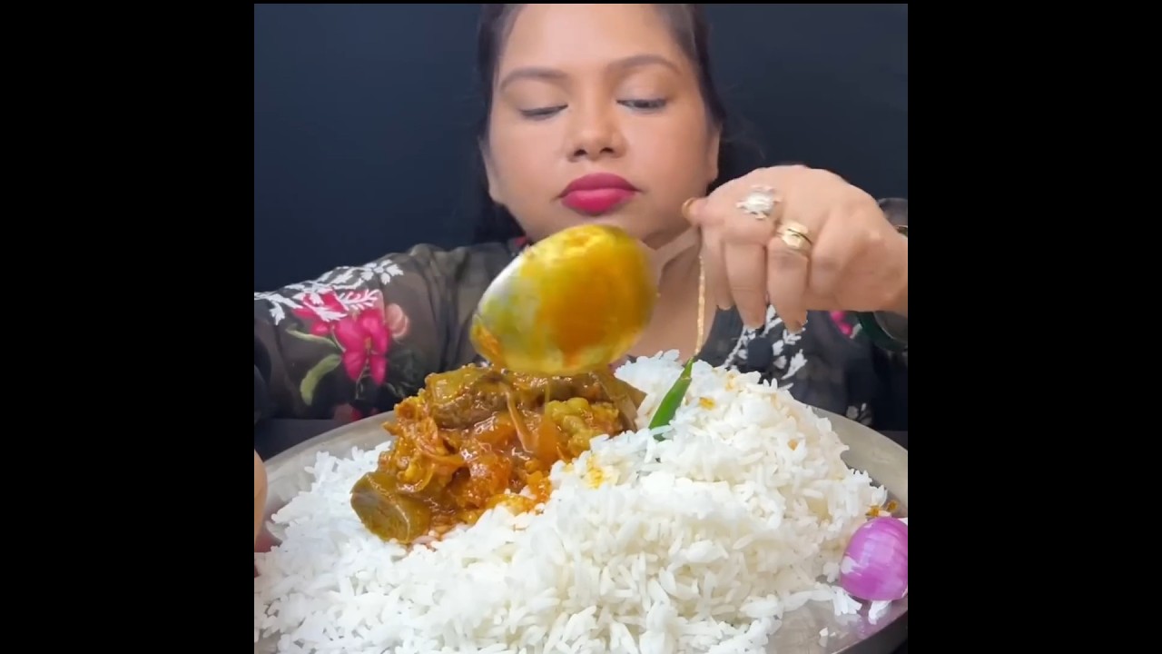 SPICY MUTTON CURRY🔥 BASMATI RICE || #shorts #mukbangn #asmreating #mukbangasmr #asmr