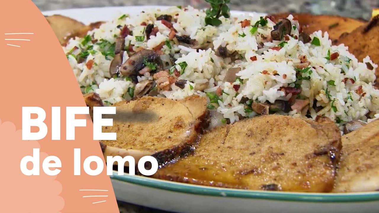 Bife de lomo de cerdo y arroz con champiñones | Ximena en casa