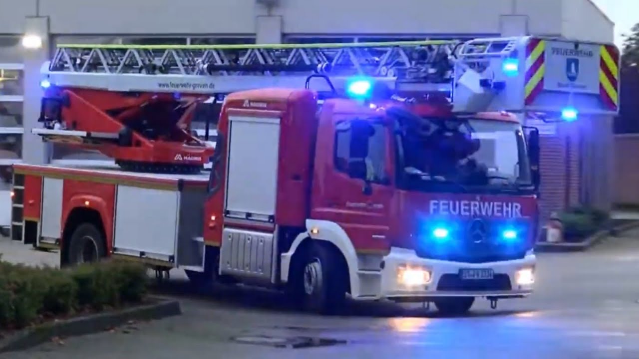 (Neue DLK) Einsatzfahrten Feuerwehr Greven zu automatischer Feuermeldung