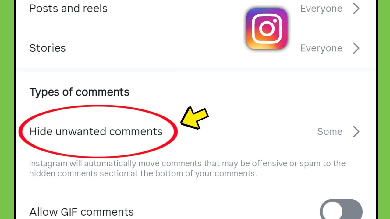 Hide unwanted comments settings on instagram