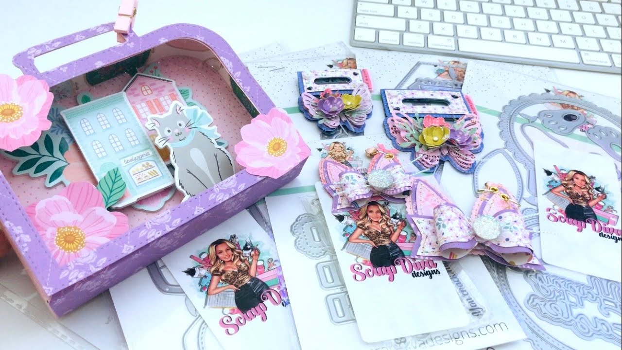 Suitcase Shadow Box | Butterfly Bag Toppers | Bunny Bows | New March Arrivals | Scrapdiva Designs