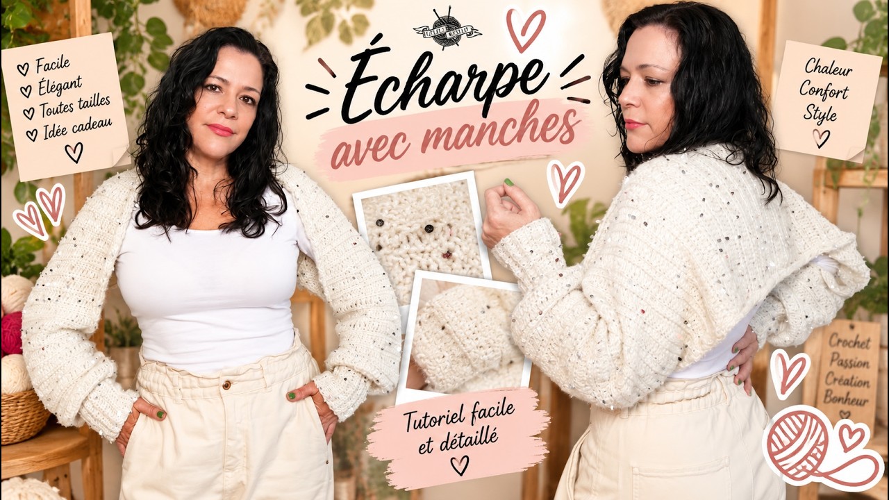 Crochet Echarpe avec manches I Tuto écharpe I Manches point elastique