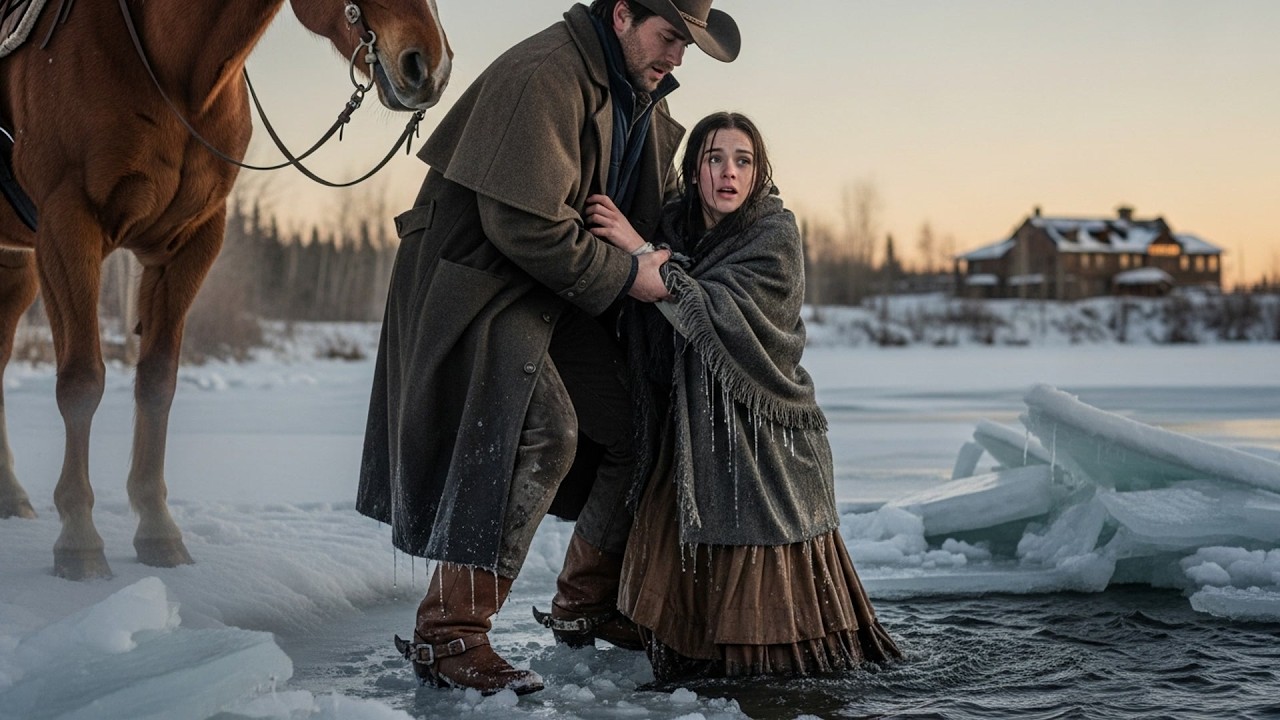 She Was Drowning In The Frozen Creek When He Rode Past, The Cowboy Jumped In And Saved Her