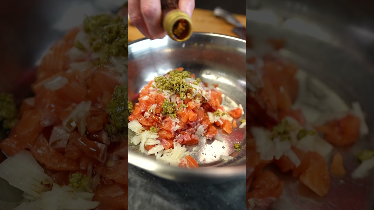 Готовим тартар из лосося со вкусными помидорками! #shorts