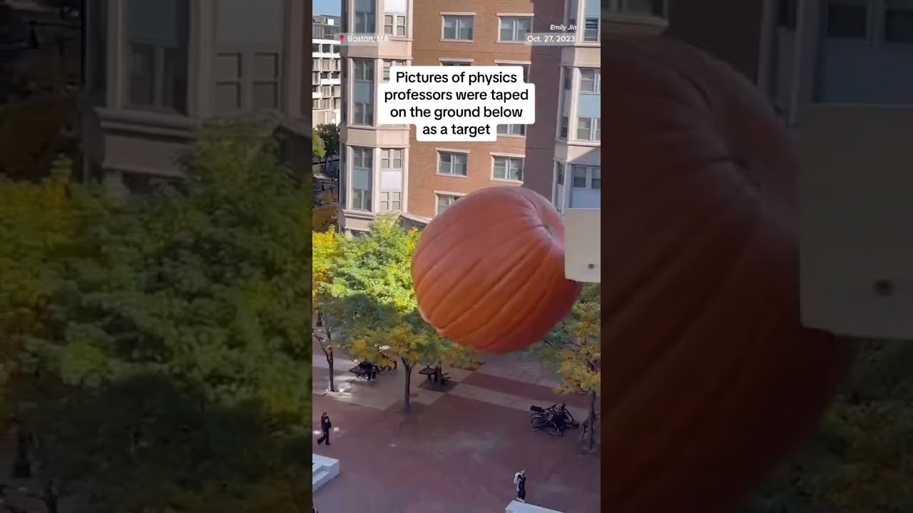Boston University students drop pumpkins 70 ft. for physics experiment