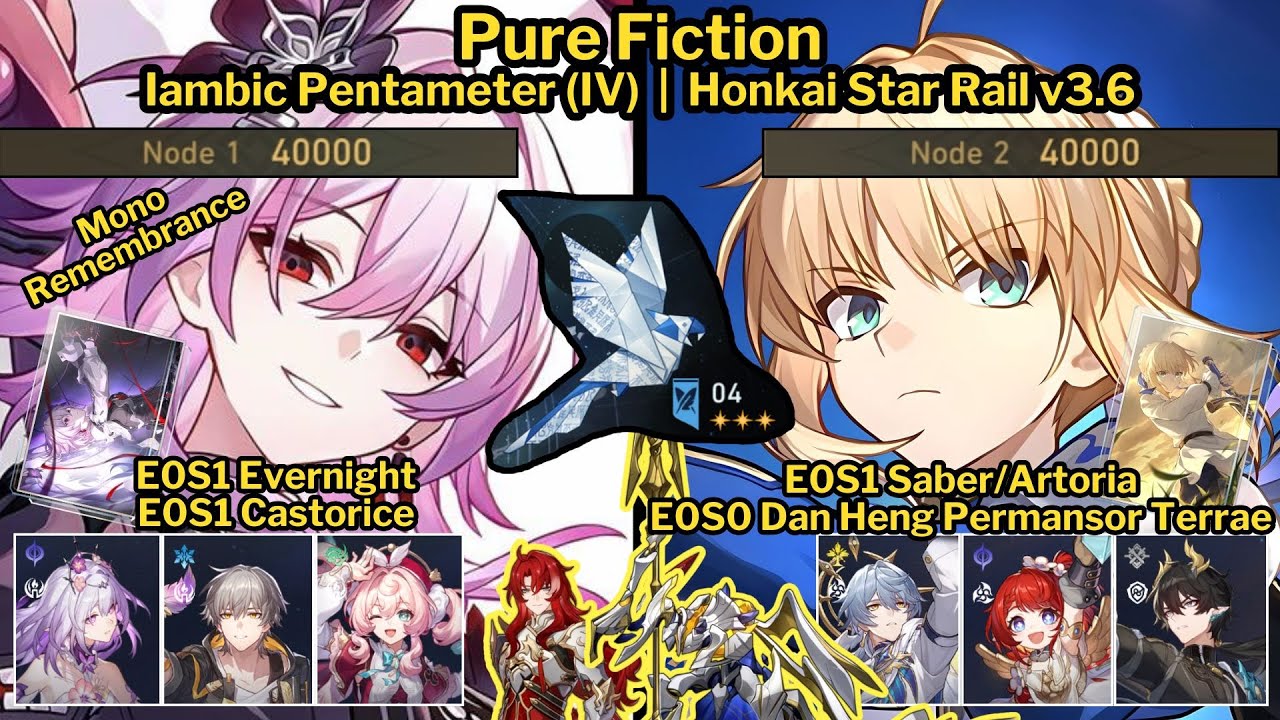 Pure Fiction E0S1 Evernight with Castorice and E0S1 Saber Perfect Score | Honkai Star Rail v3.6