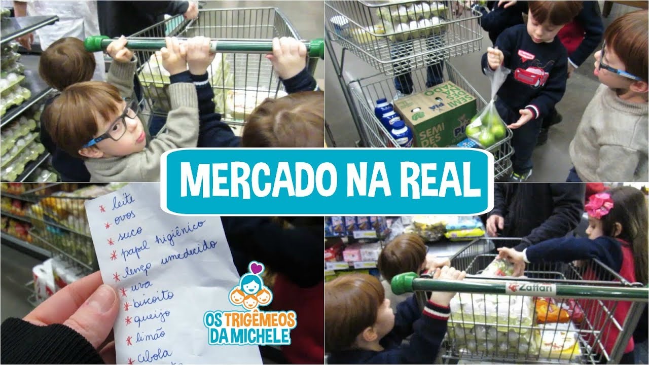 Compras de mercado com 4 filhos | #MERCADONAREAL | Os Trigêmeos da Michele