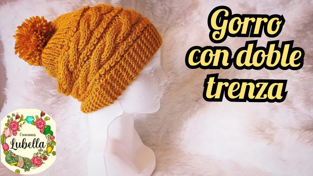 Gorro con doble trenza horizontal a dos agujas #tejidos