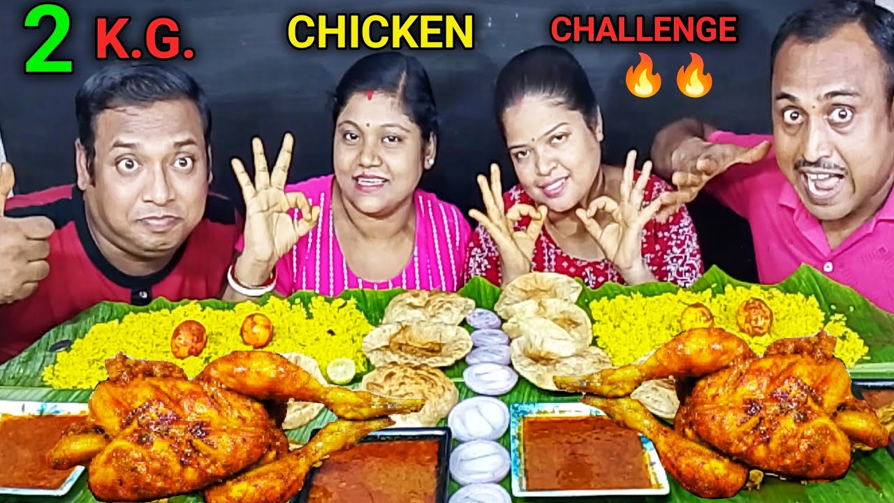 2 K.G. WHOLE CHICKEN CURRY WITH EGG MASALA BASONTI PULAO PURI EATING CHALLENGE // food family & more