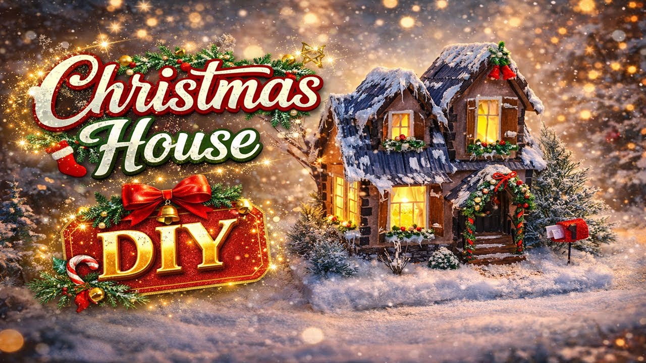 Handcrafted Cozy Christmas Miniature House with Warm Lights, Snowy Details and Festive Holiday Decor