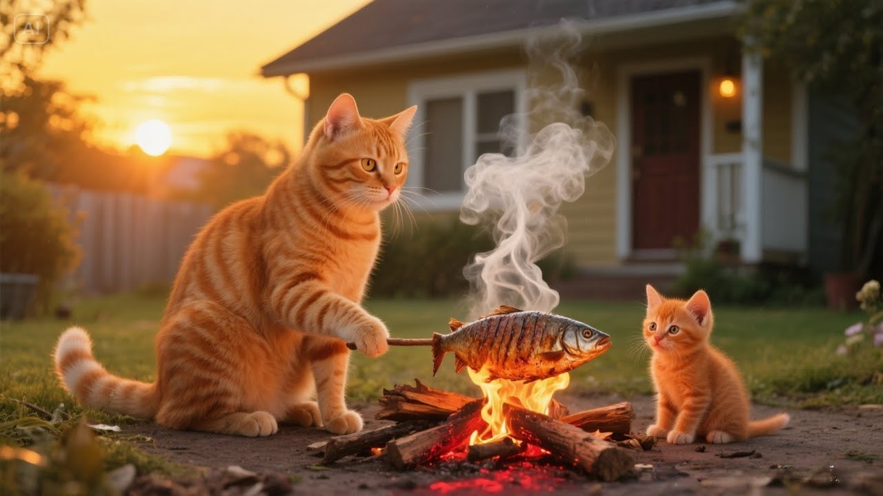 Ginger Kitten Dreams of a Tasty Fish Meal 😢 So Mama Cat&rsquo;s Kindness Is Rewarded! 🐱🐟❤️