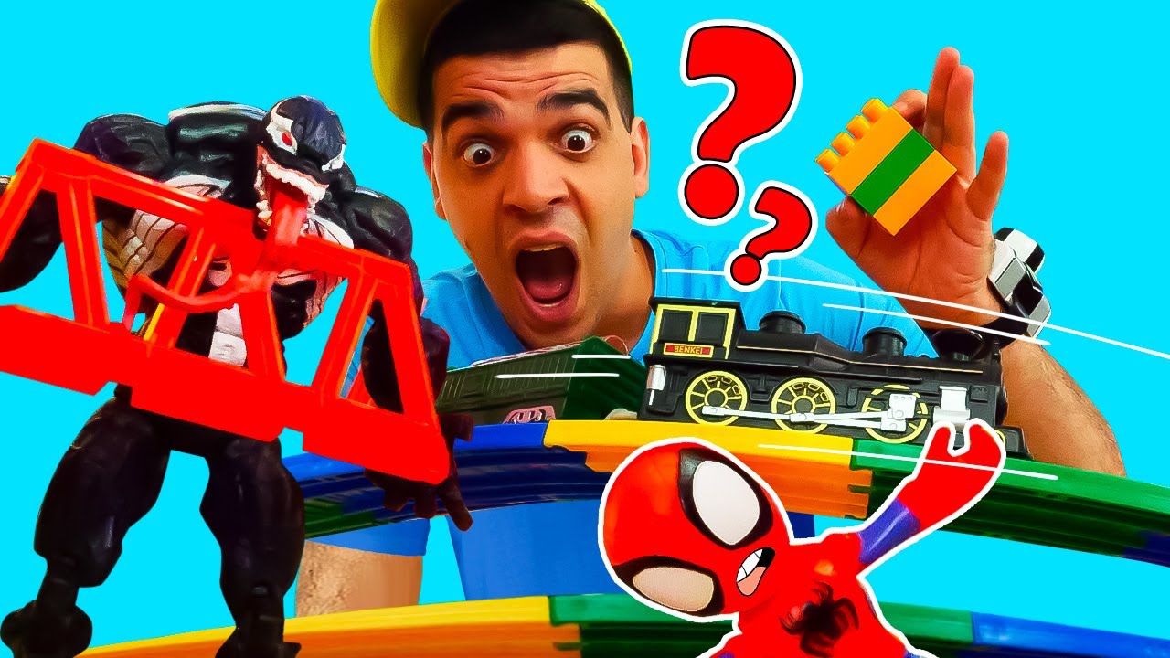 Costruzione di un ponte con l'aiuto di Helpman. Supereroi giocattolo nel video per bambini.