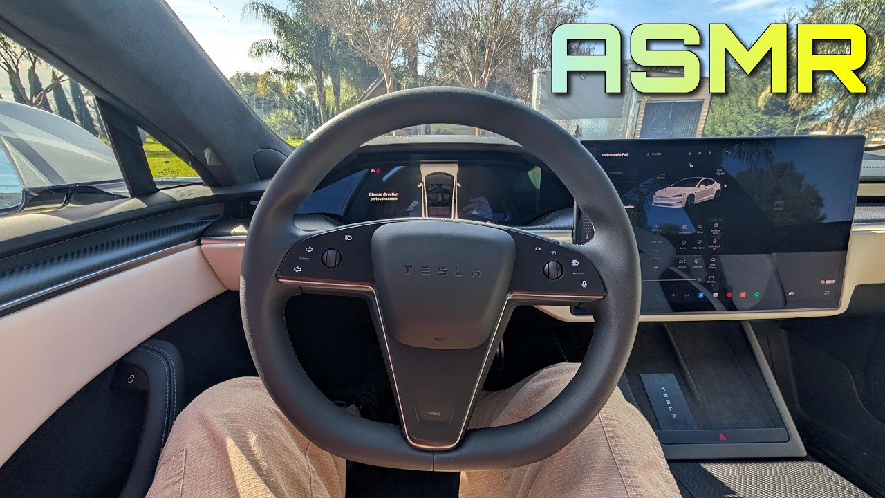 ASMR in a Tesla Plaid (whispering, tapping, scratching)