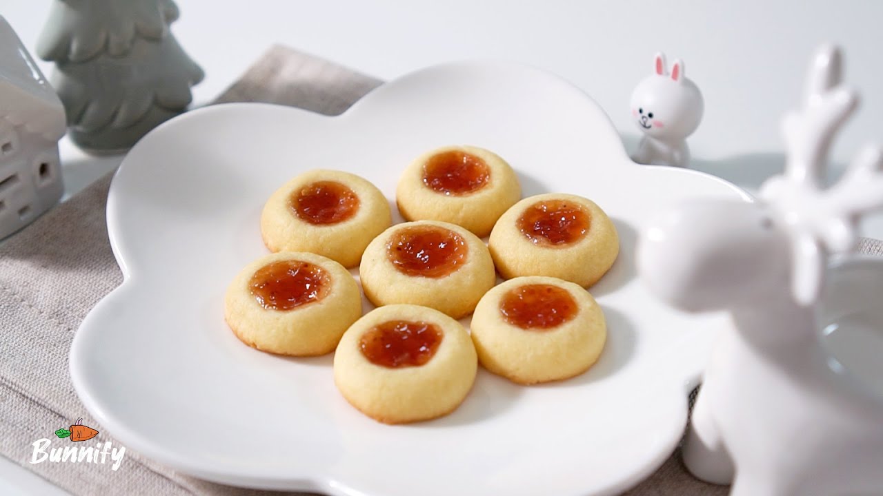 초간단 원볼 레시피, 딸기잼 쿠키 Strawberry Jam Thumbprint Cookies | 버니파이Bunnify