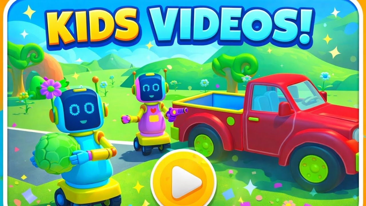 Two Robot Playing with red truck in ground #kids #kidsvideo #kidsgames #cartoon #kidsfun #exacavator