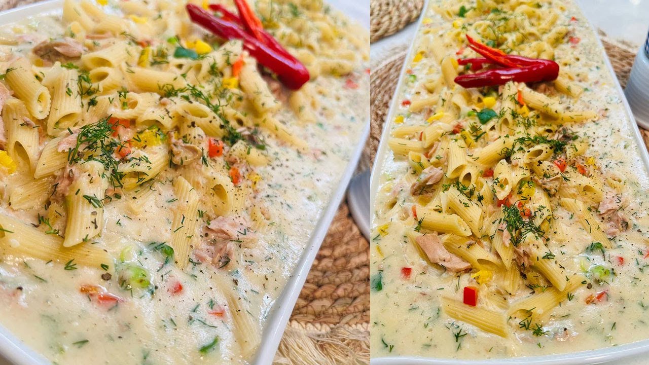 طريقة عمل مكرونة بالتونة والكريمة | العزومة مع الشيف فاطمة أبو حاتي