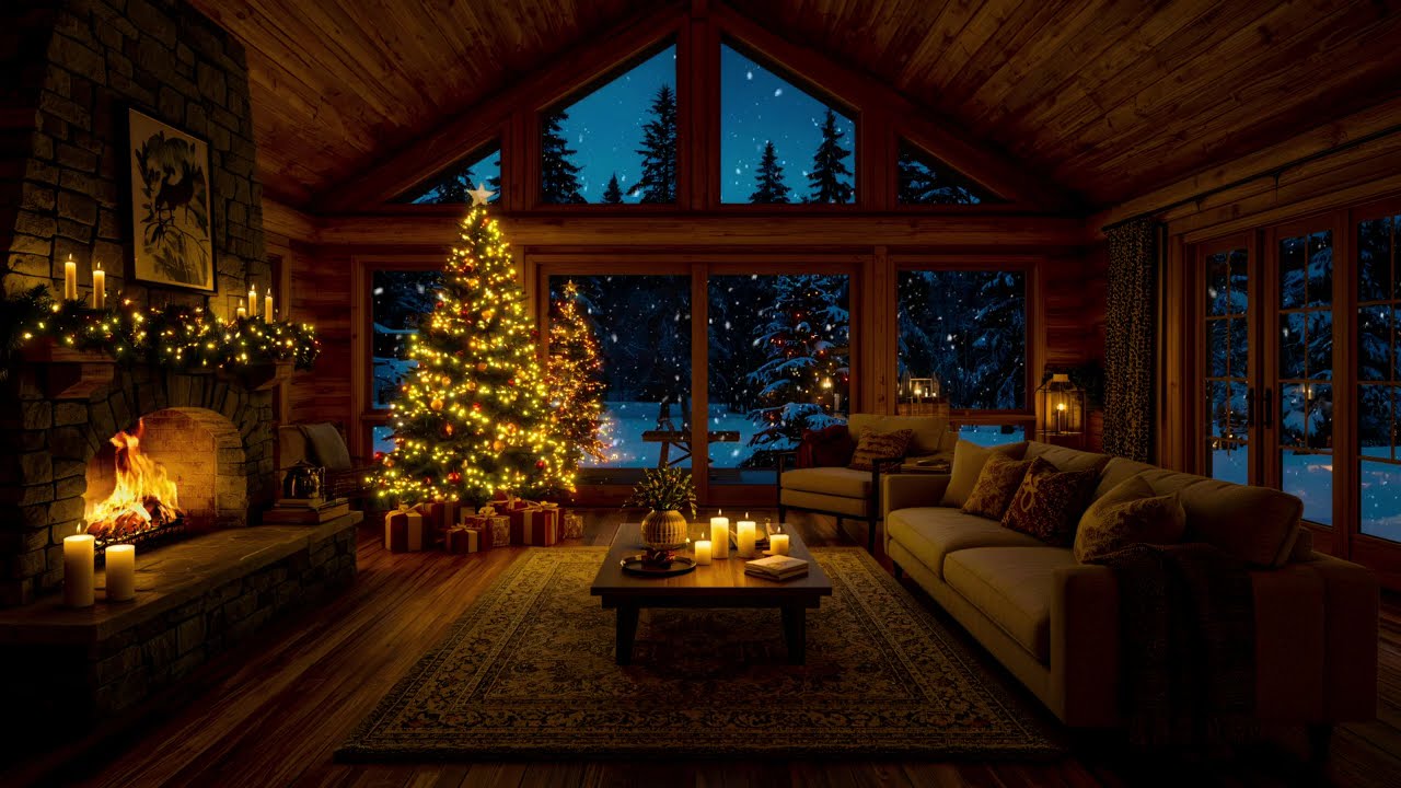 Warm Fireplace Ambience 🎄Cozy Christmas Night with Crakling Fireplace Sounds & Relaxing Piano Music