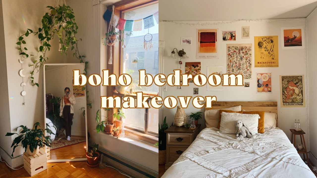 bedroom makeover transformation! boho vibes 🌿🌻